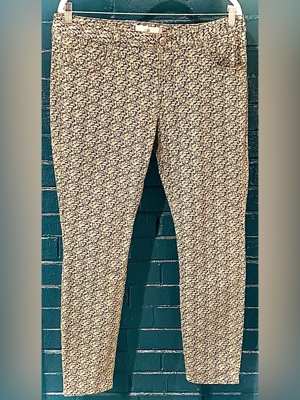 Printed Beige Floral Slim Jeans for Women